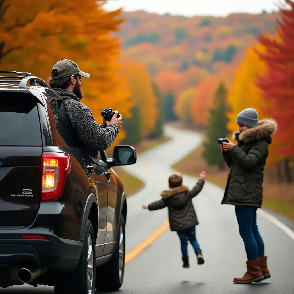 Живописная дорога с красочными деревьями в Мэне