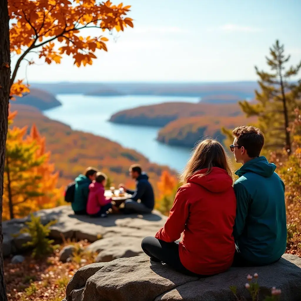 Тихое озеро, отражающее осенние цвета деревьев