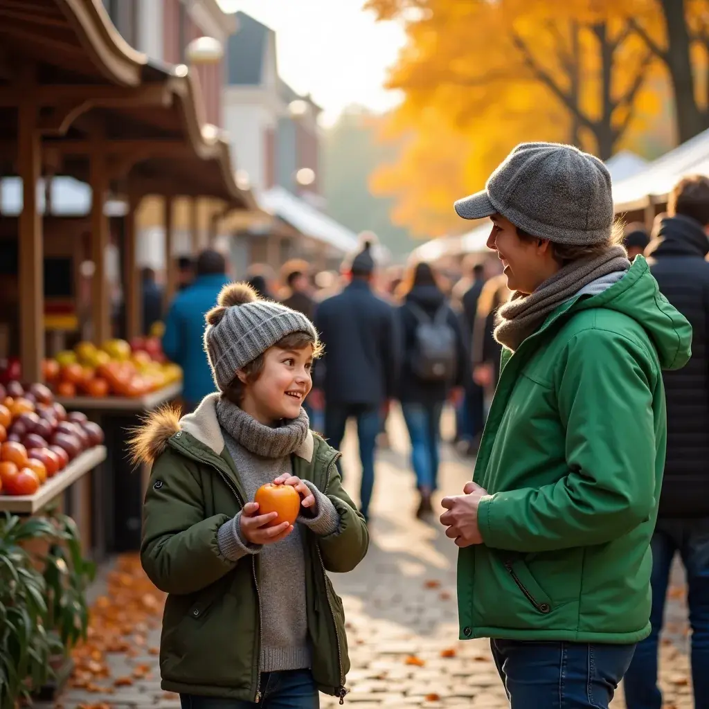 Традиционный дом с тыквами на фоне осенних листьев