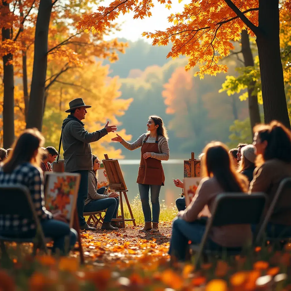 Очаровательная деревня с домами, окруженными осенью