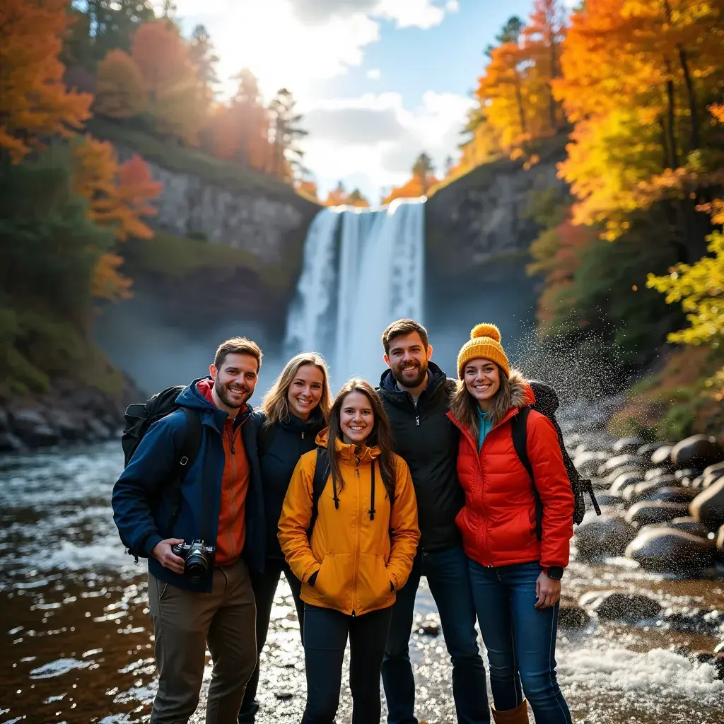 Старый мост через реку, окруженный осенними деревьями