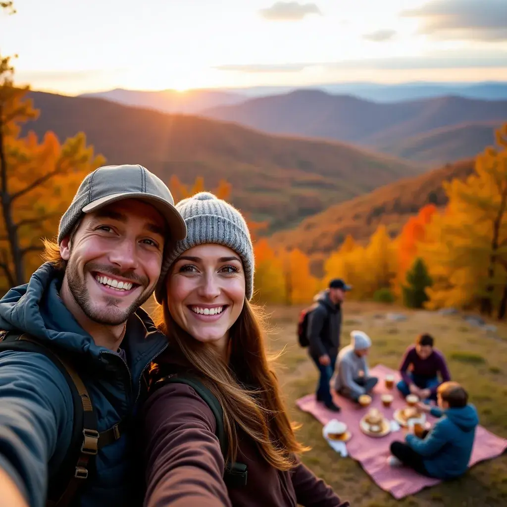 Солнечный день на озере с отражением осенних цветов
